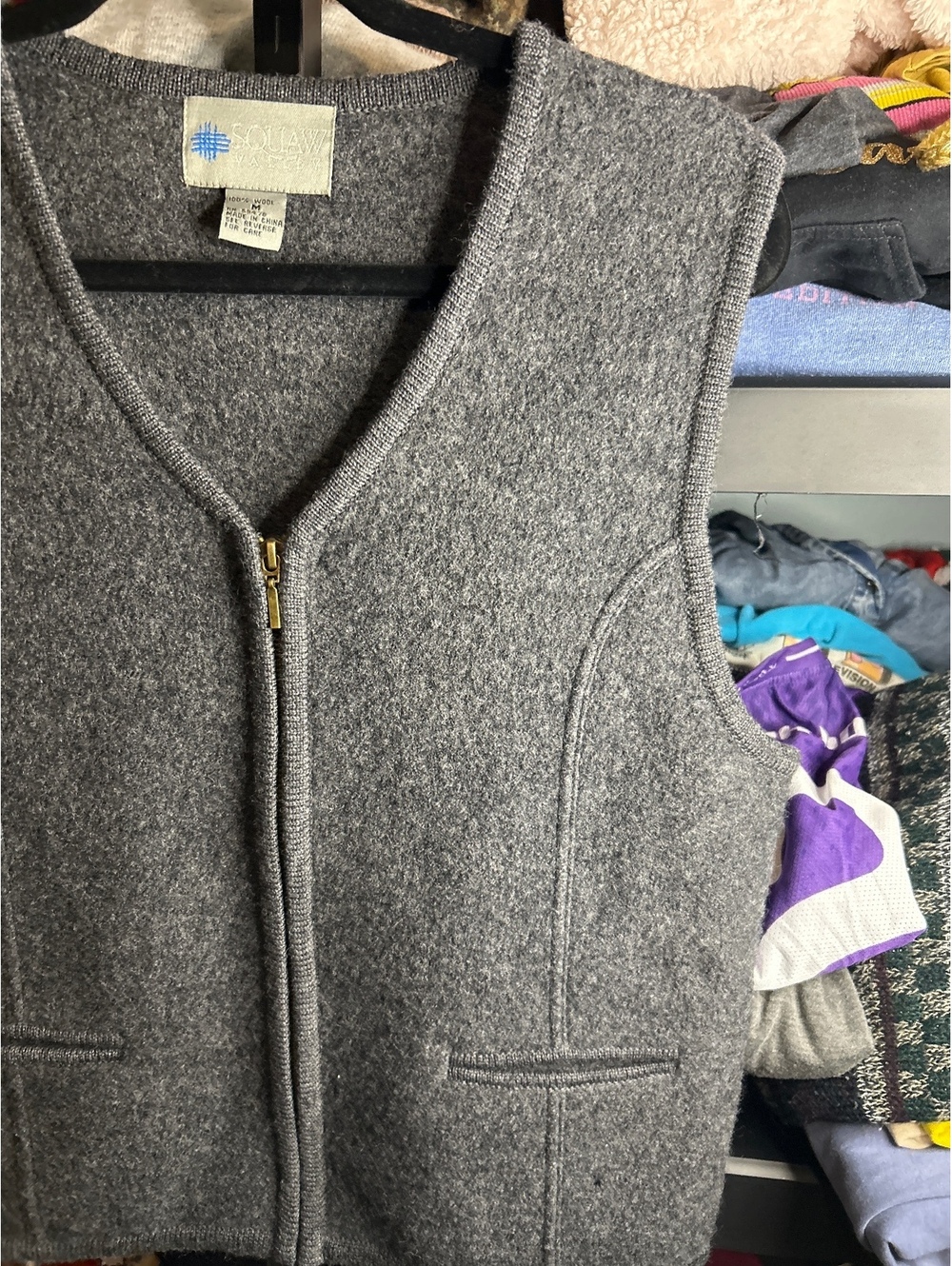 Squaw Valley Women's Gray Wool Zip-Up Vest Medium